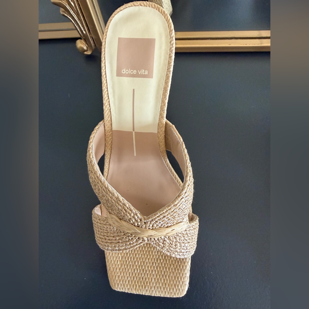 Dolce Vita Braided Raffia Slide Heels — Natural Tan - Picture 6 of 11